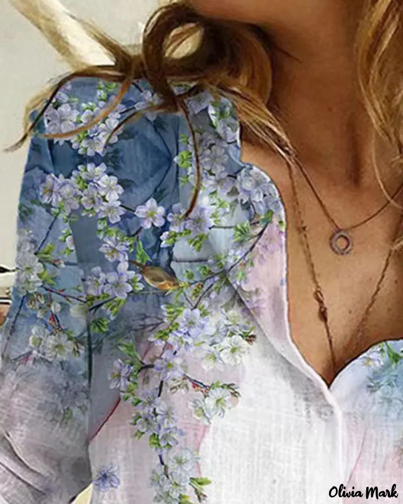 Deanwangkt - Floral Bird Print Long Sleeve Button Down Shirt - Deanwangkt