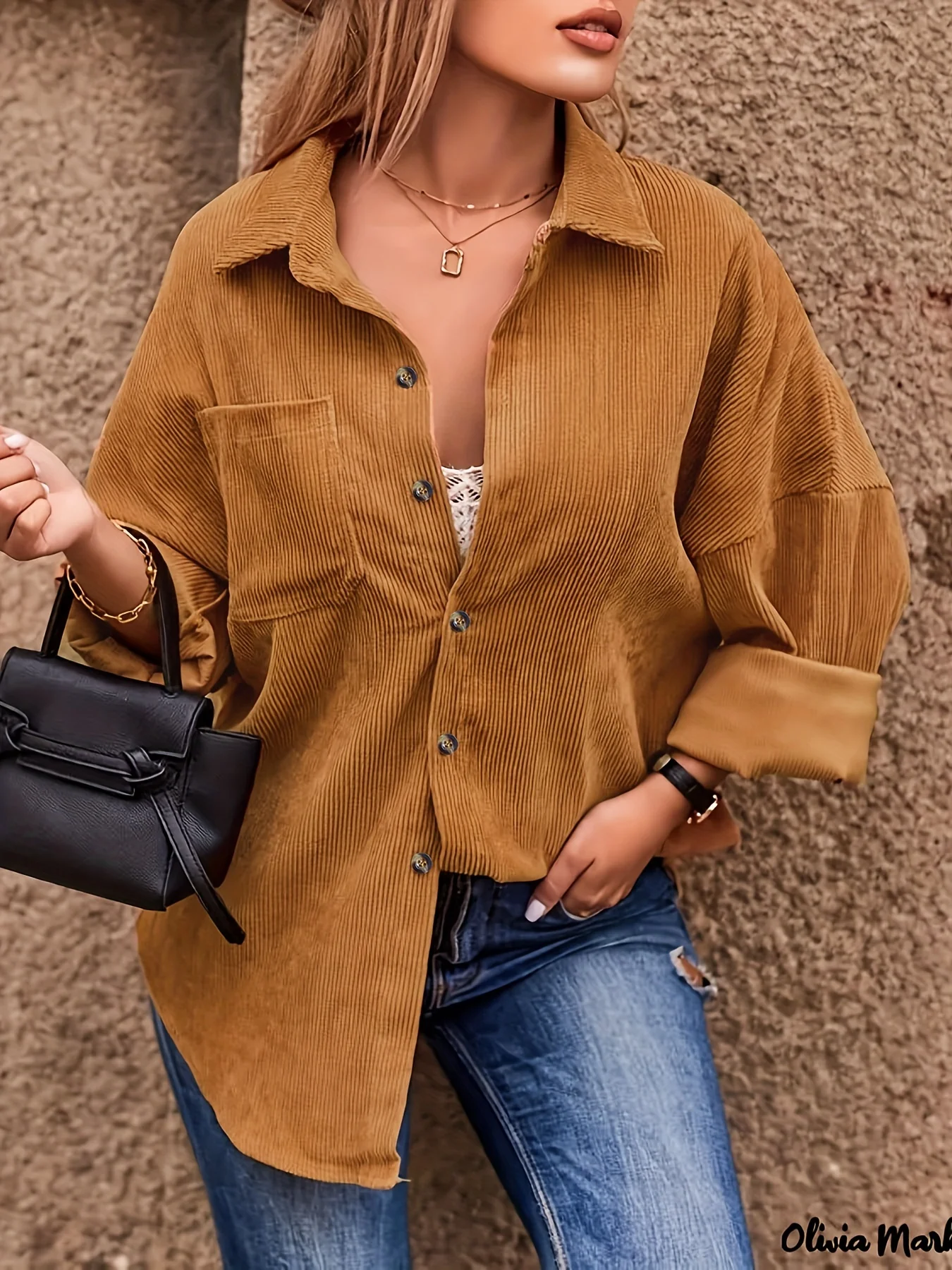 Solid Button Front Pocket Shirt, Casual Long Sleeve Shirt For Spring & Fall, Women's Clothing - Deanwangkt