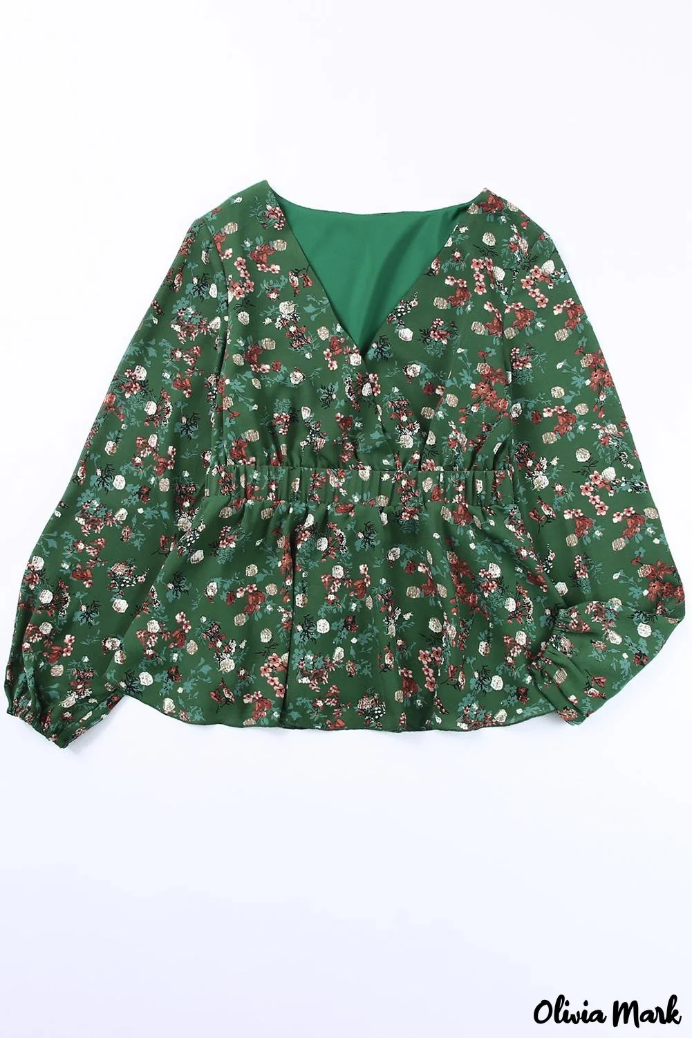 Deanwangkt - Green Floral Print Wrap V-Neck Peplum Top - Deanwangkt