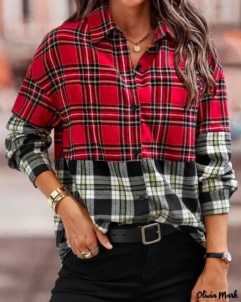 Deanwangkt - Long-sleeved button-up shirt in color block check print - Deanwangkt