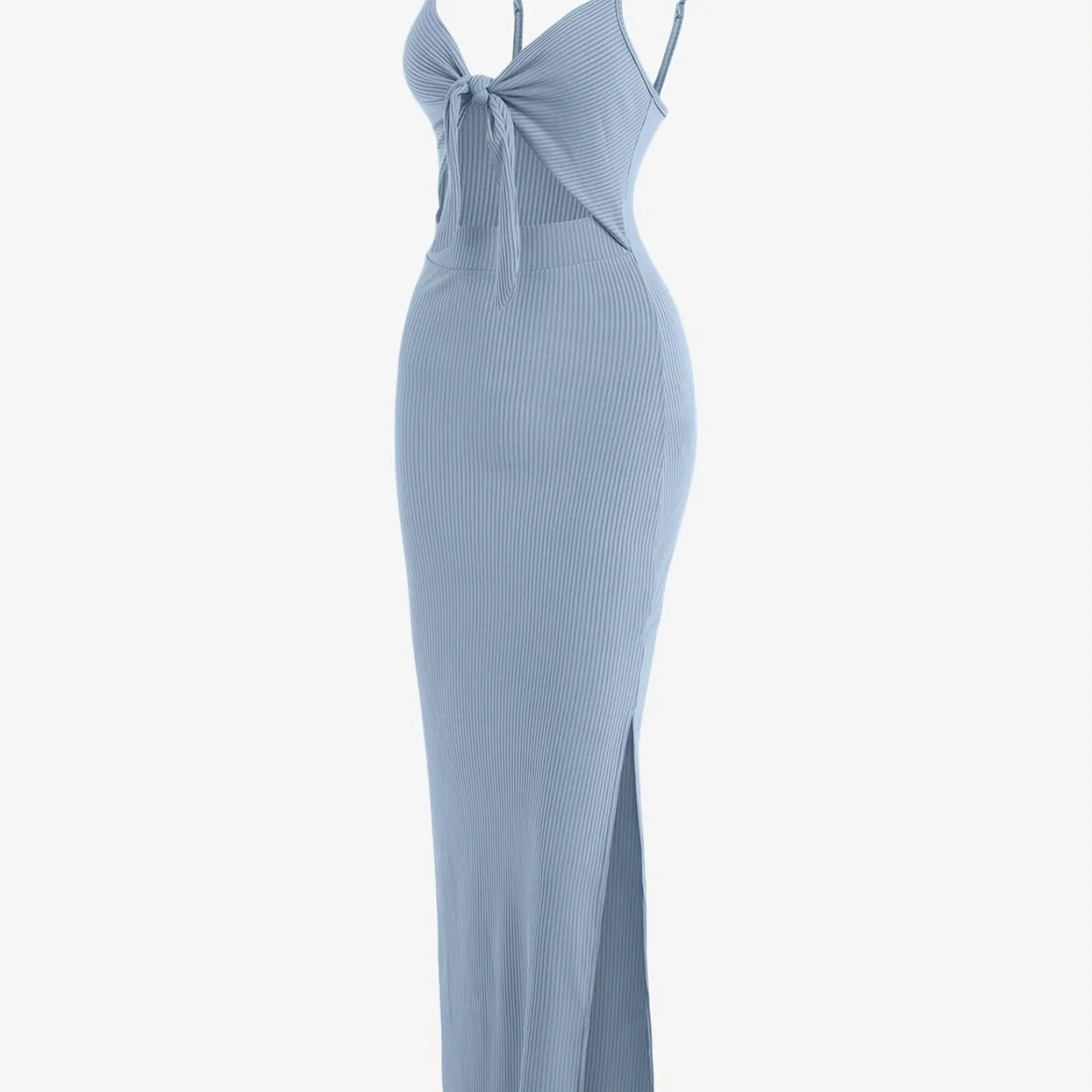 deanwangkt-1 Sexy Spaghetti Strap Ribbed Knot Cutout Side Split Maxi Dress, Solid Body-Con Dress For Spring & Fall, Women's Clothing - Deanwangkt