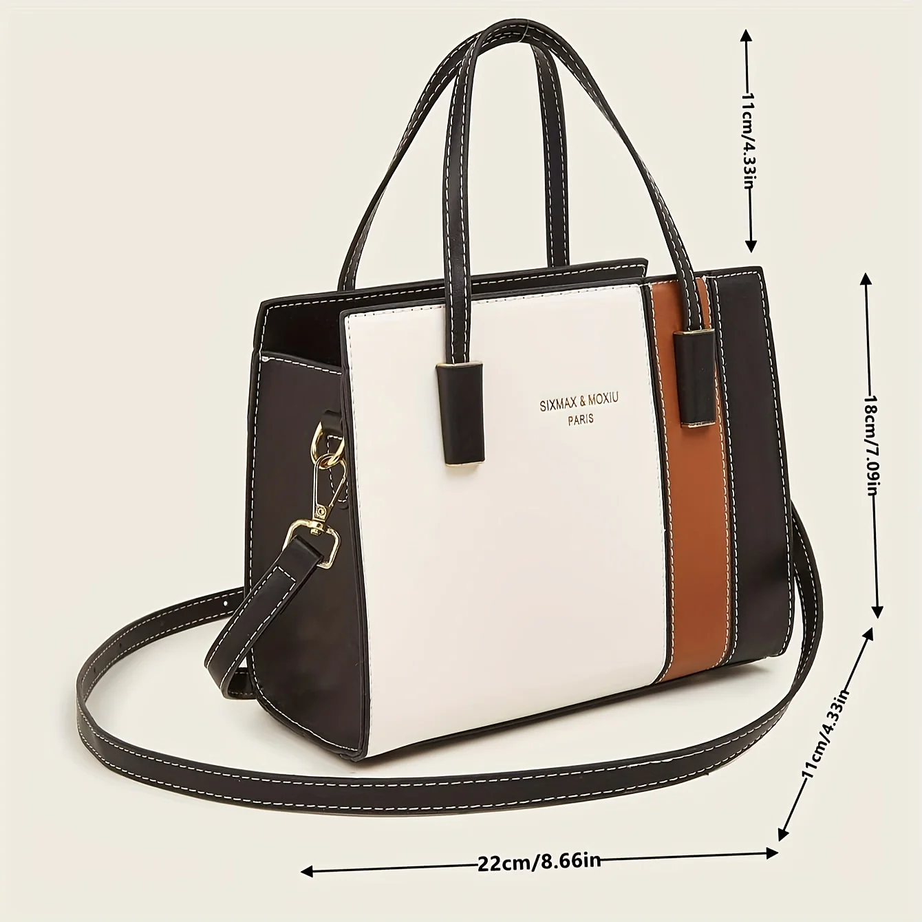 Color Contrast Top Handle Purse, Women's Classic Shoulder Bag, All-Match PU Leather Satchel Bag - Deanwangkt