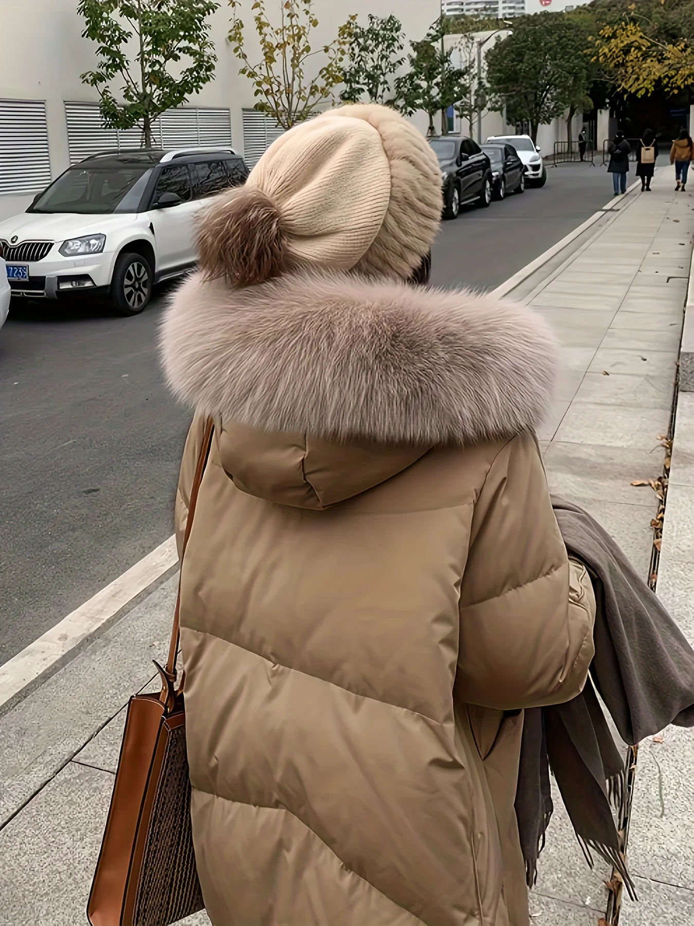 Fuzzy Trim Warm Hooded Coat, Casual Open Front Long Sleeve Winter Outerwear, Women's Clothing - Deanwangkt