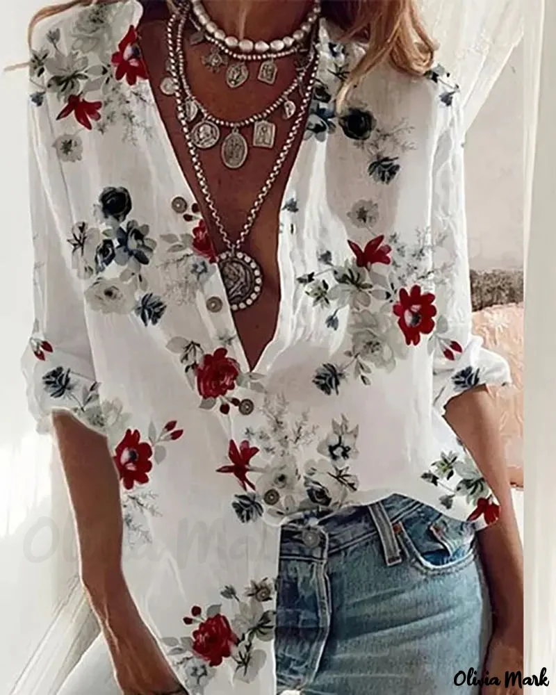 Deanwangkt - Floral Print Long Sleeve Button Down Shirt - Deanwangkt