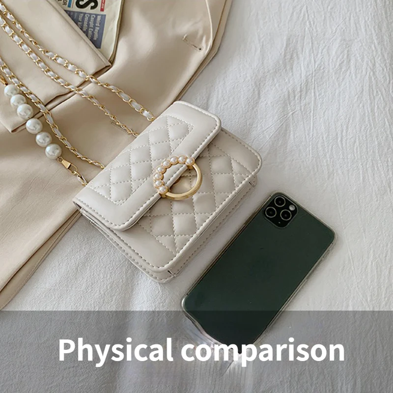 Mini Metal Chain Quilted Flap Crossbody Bag, PU Leather Classic Bag, Fashion Versatile Shoulder Bag - Deanwangkt