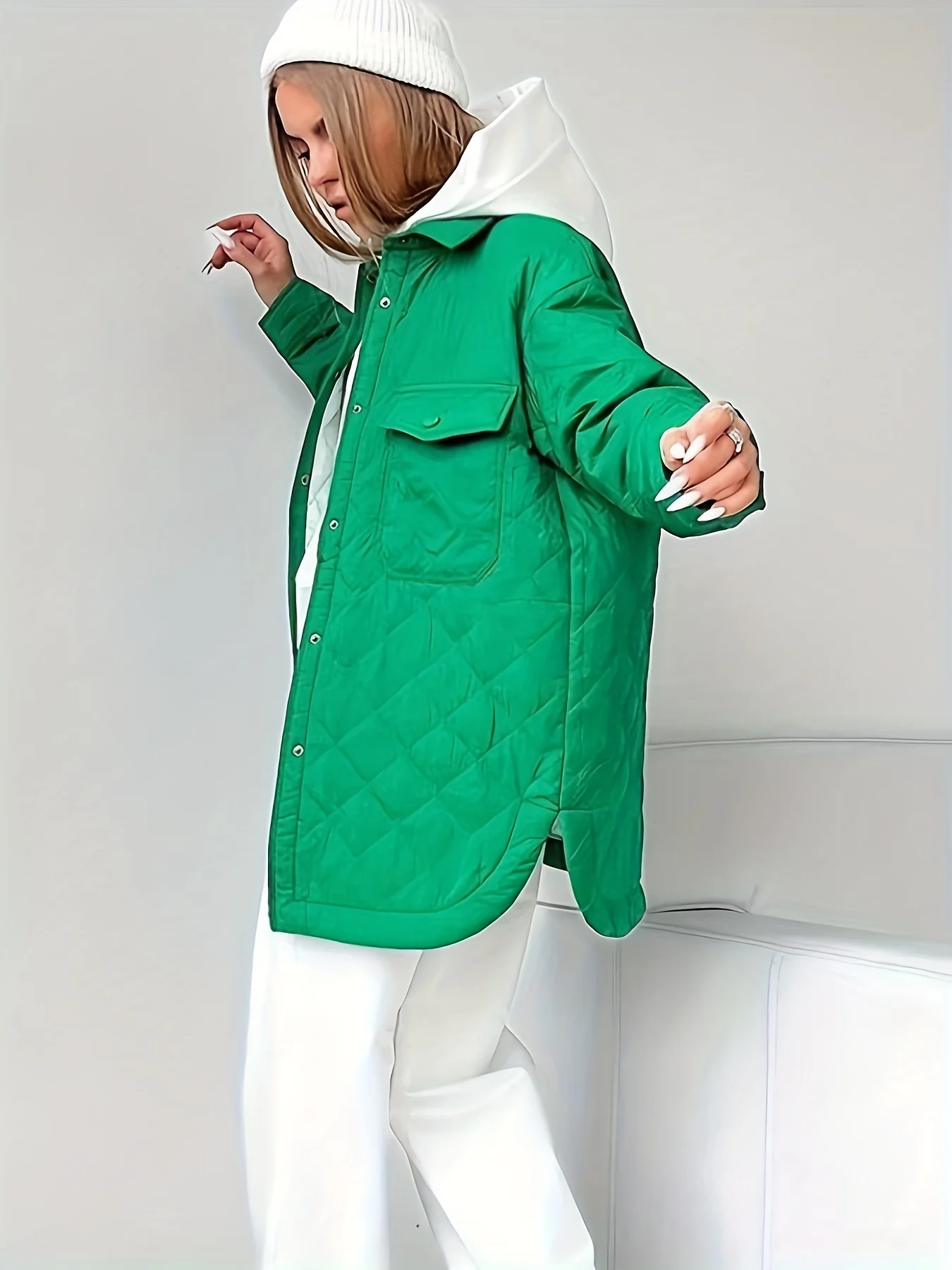 deanwangkt-1  Button Front Solid Coat, Casual Long Sleeve Winter Warm Outerwear, Women's Clothing - Deanwangkt