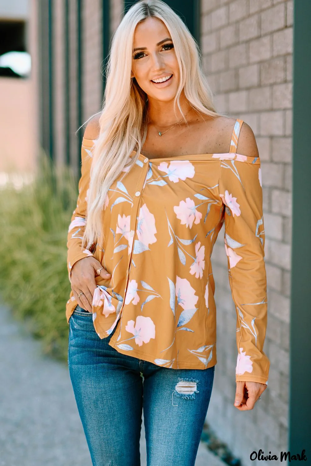 Deanwangkt - Yellow Floral Off Shoulder Long Sleeve Top - Deanwangkt