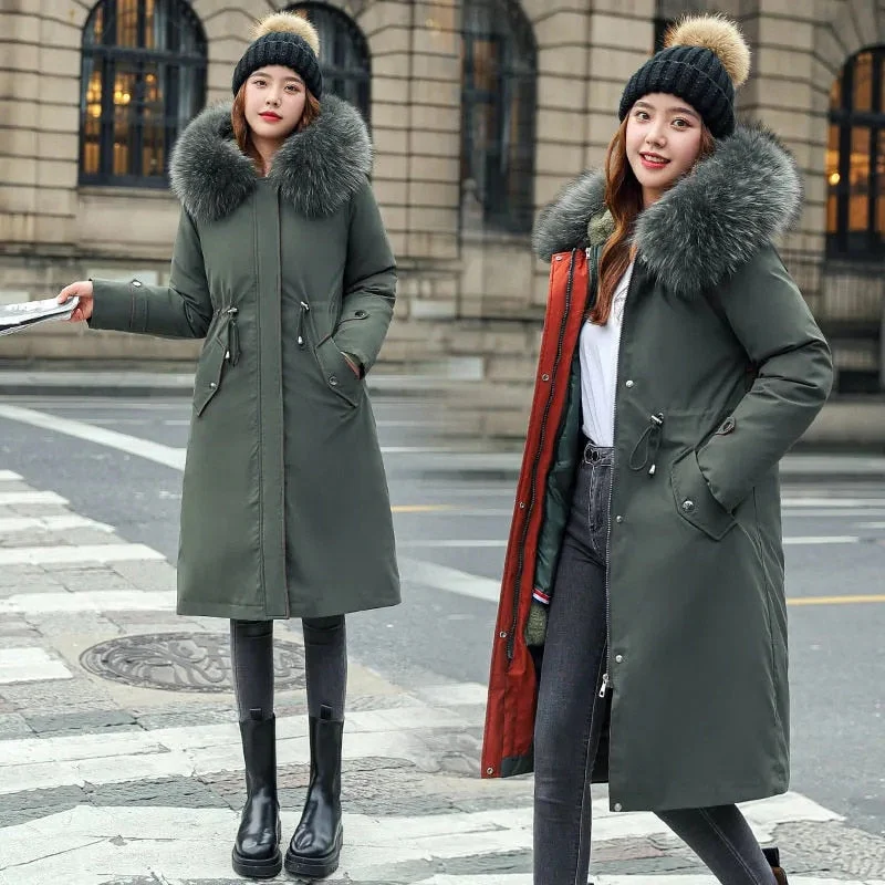 Christmas Gift Deanwangkt New Women Winter Jacket Long Coat Casual Parkas Removable Fur Lining Hooded Parka Cotton Thicken Warm Jacket Mujer Coats - Deanwangkt