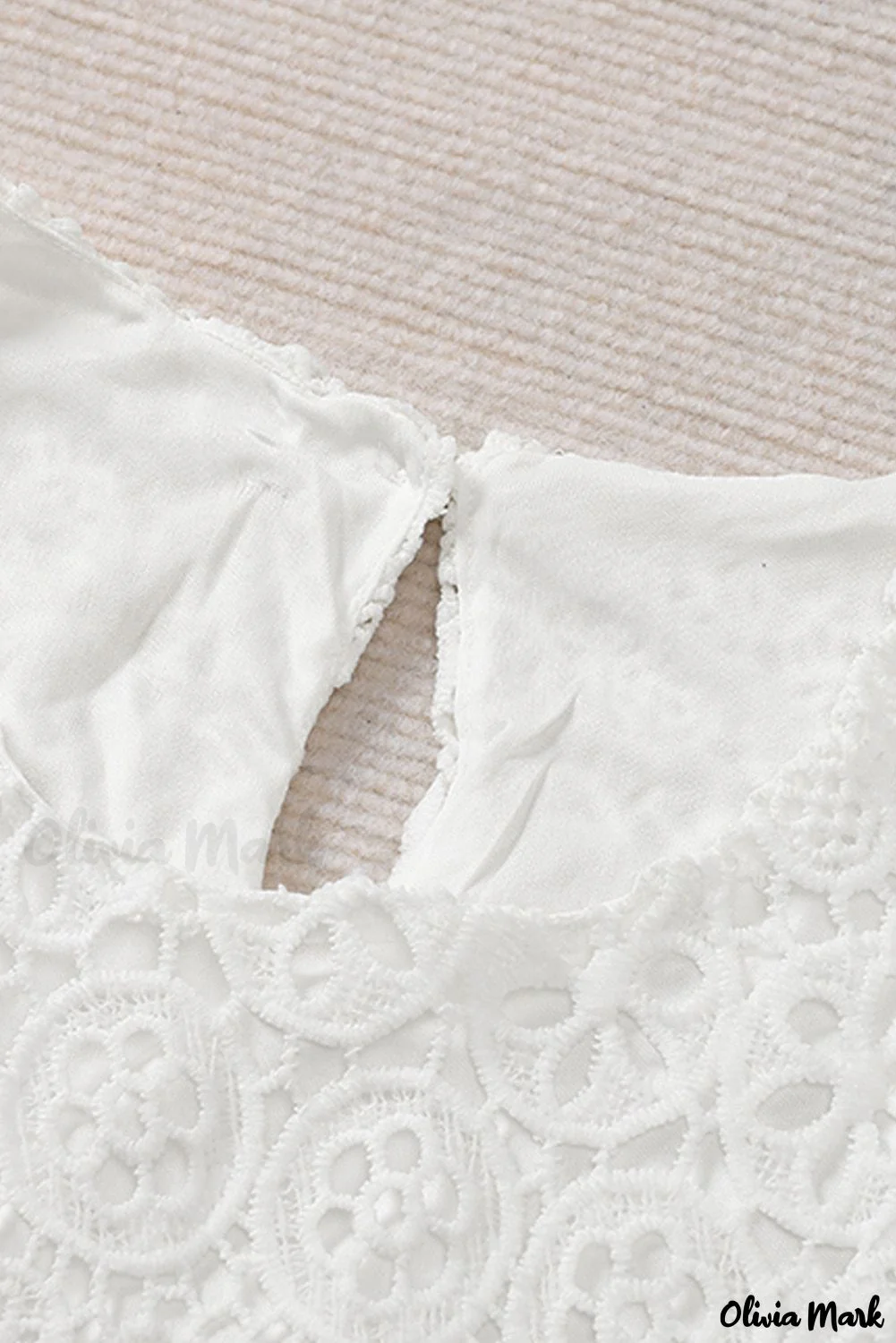 Deanwangkt - Beige Contrast Lace Hollow Out Long Sleeve Blouse - Deanwangkt