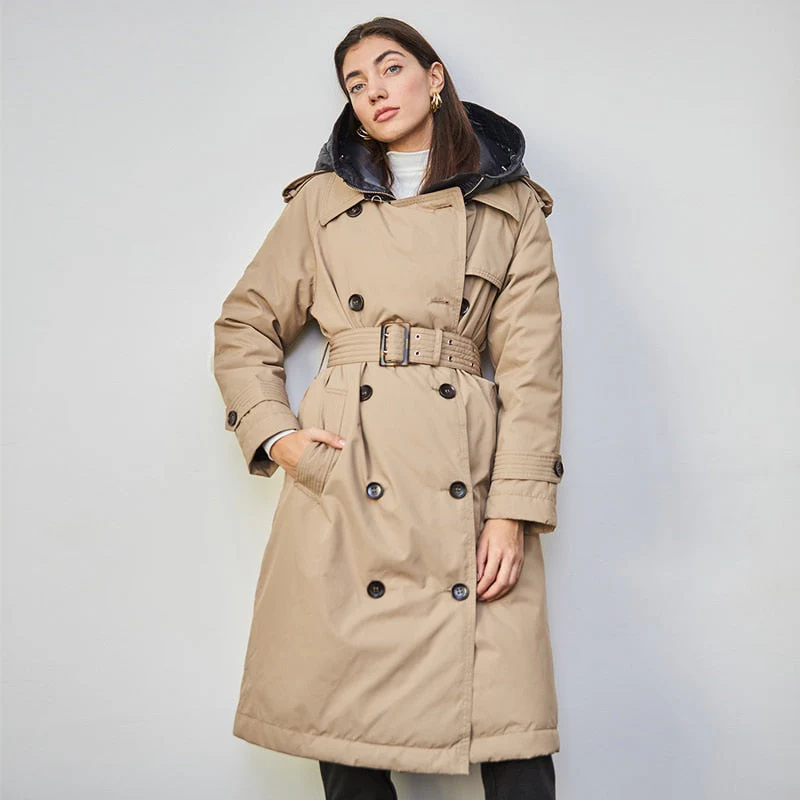 Black Friday Sales British Down Trench Coat Winter White Duck Down Jacket Women Hooded Long Thick Warm Jackets Puffer Feather Female Parka Mujer - Deanwangkt