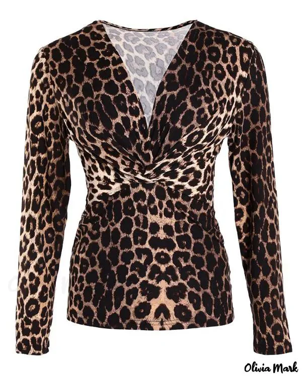 Deanwangkt - Cheetah Print V-Neck Long Sleeve Blouse - Deanwangkt