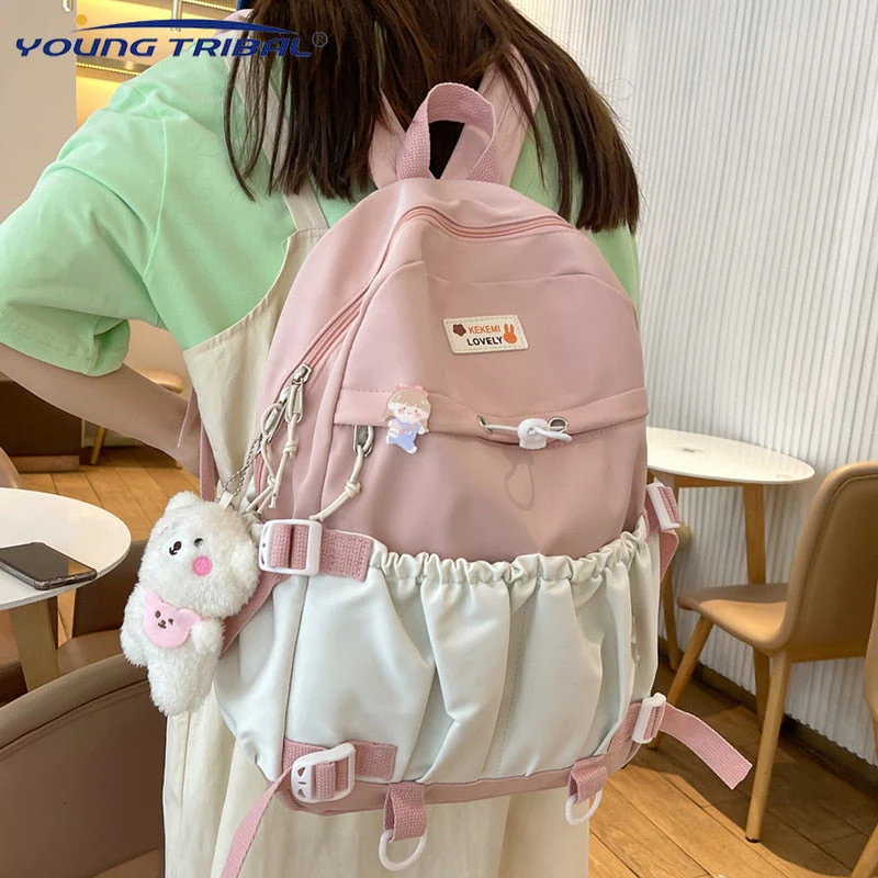 Back to school backpack Korean Style Sweet Large Capacity Open Pockets Kawaii Female Bow Bags For Teenager Girls Travel Backpacks - Deanwangkt