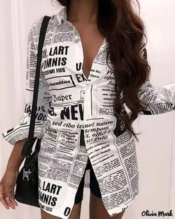 Deanwangkt - Newspaper Print Long Sleeve Button Down Shirt - Deanwangkt