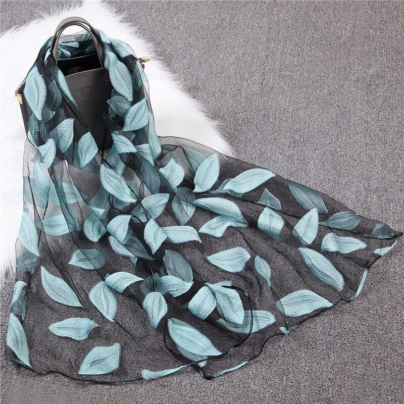 Christmas Gift Deanwangkt New Spring Summer Scarf Women Fashion Leaf Cut Flowers Scarves Elegant Lady's Beach Cove Up Winter Scarf For Women Shawl - Deanwangkt
