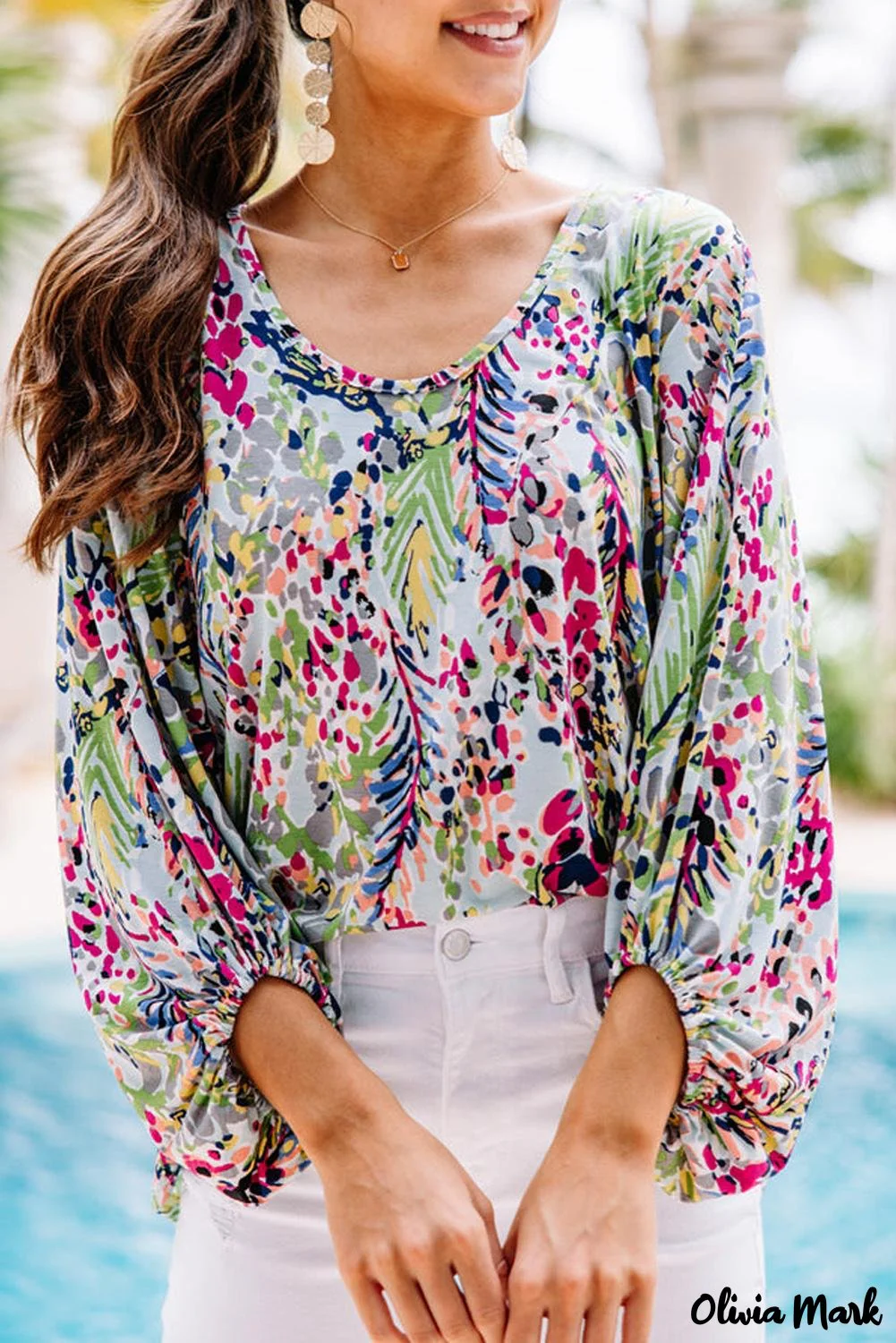 Deanwangkt - Green Floral Print Puff Sleeve Loose Blouse - Deanwangkt