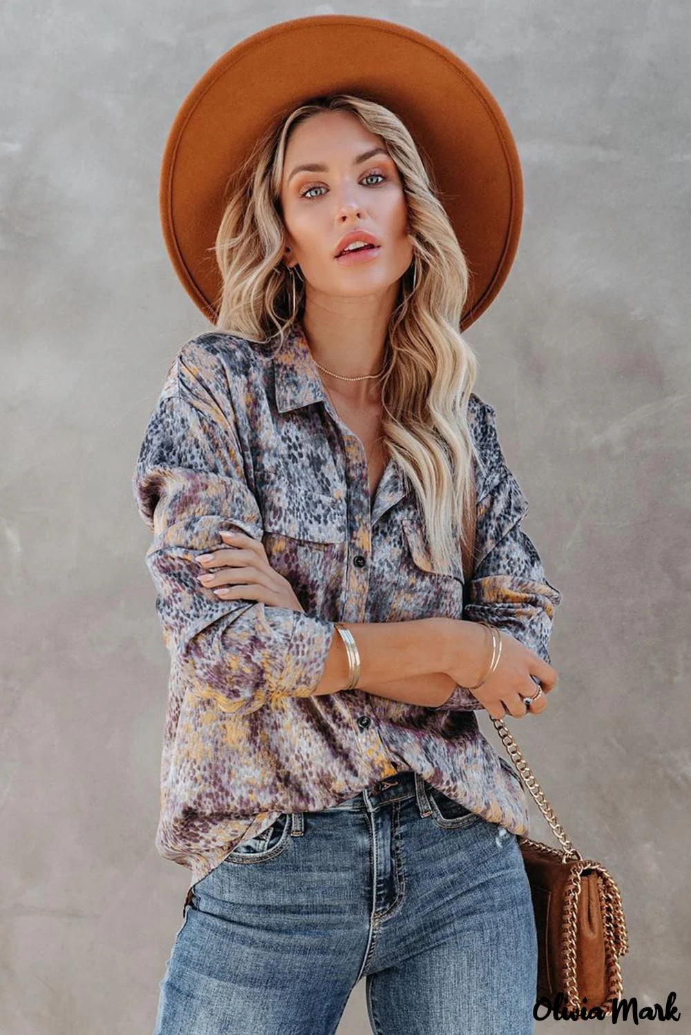 Deanwangkt - Brown printed long sleeve shirt with buttons and pockets - Deanwangkt