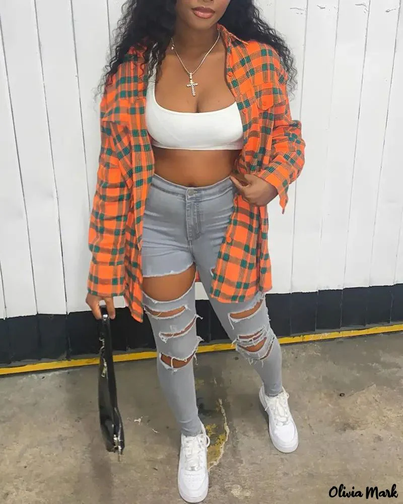 Deanwangkt - Plaid Print Long Sleeve Button-Up Shirt - Deanwangkt