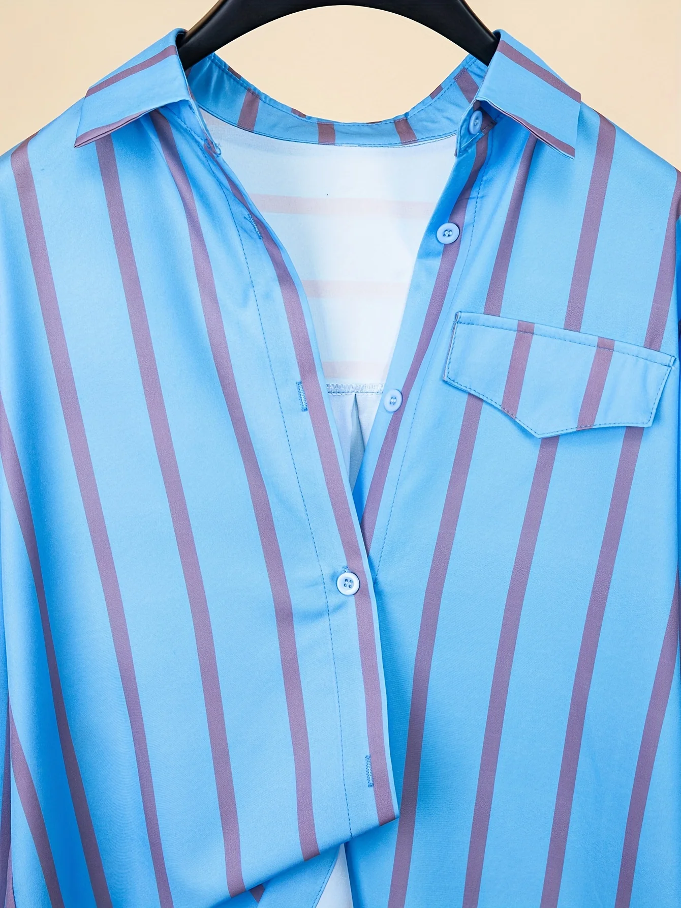 Striped Print Button Front Shirt, Casual Long Sleeve Hem Arc Collar Shirt, Women's Clothing - Deanwangkt