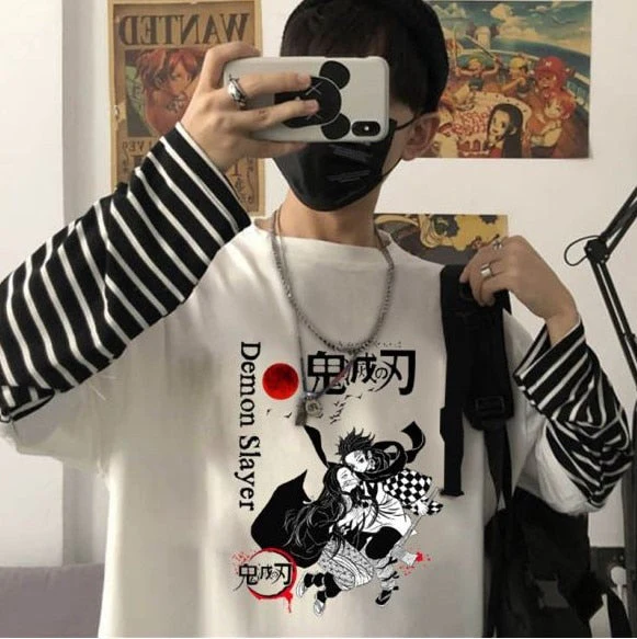 Black Friday Sales Rainbow Sleeve Harajuku T-Shirt Women's Stitching Long Sleeve T-Shirt Stripe Printing O-Neck Chic Tops Deanwangkt Summer Streetwear - Deanwangkt