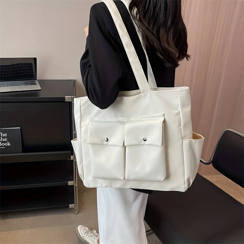 deanwangkt  Minimalist Solid Color Tote Bag, All-Match Storage Bag For Work, Women's Shoulder Bag With Multi Pockets - Deanwangkt