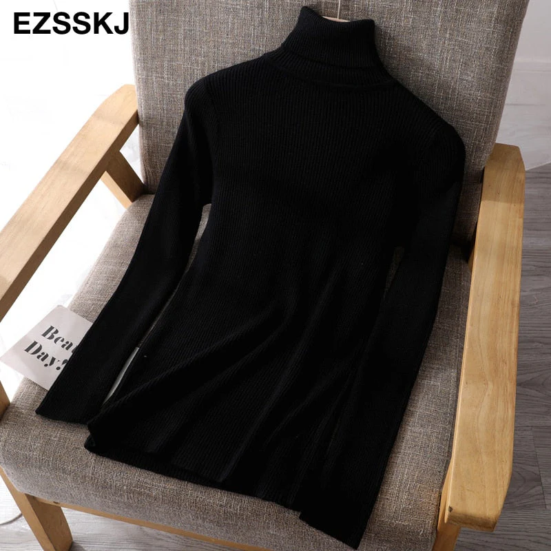 Christmas Gift Deanwangkt Knitted Women turtleneck Sweater Pullovers spring Autumn Basic Women high neck Sweaters Pullover Slim female cheap top - Deanwangkt