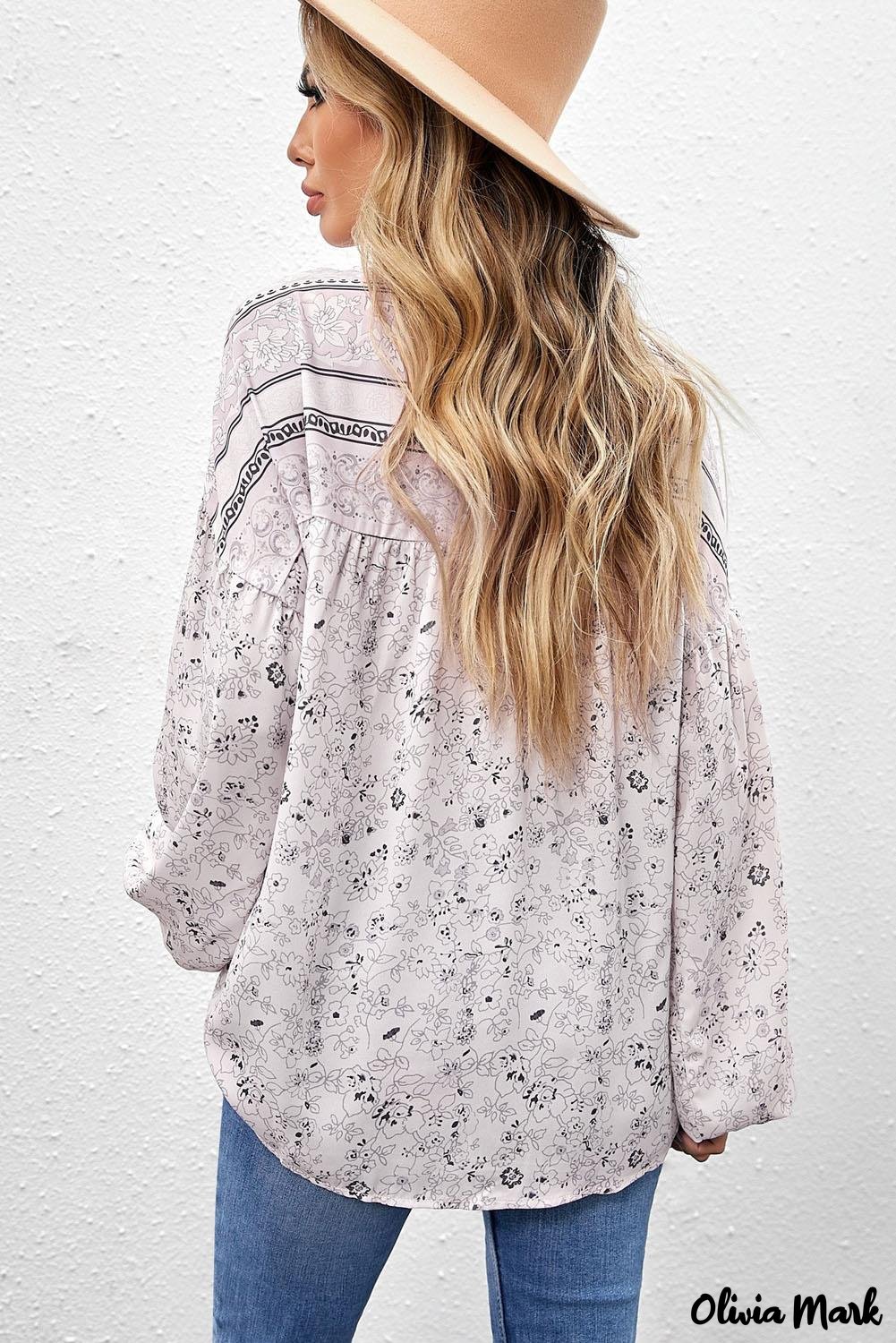 Deanwangkt - Loose puff sleeve shirt with drawstring and floral print - Deanwangkt