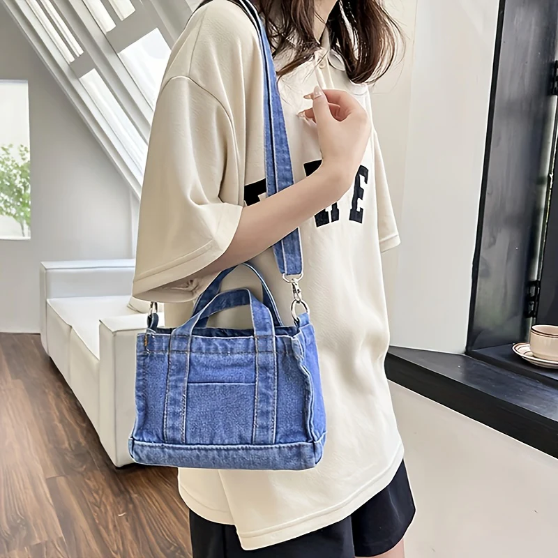 Trendy Denim Quilted Crossbody Bag, Simple Solid Color Shoulder Bag, Perfect Messenger Bag For Daily Use - Deanwangkt