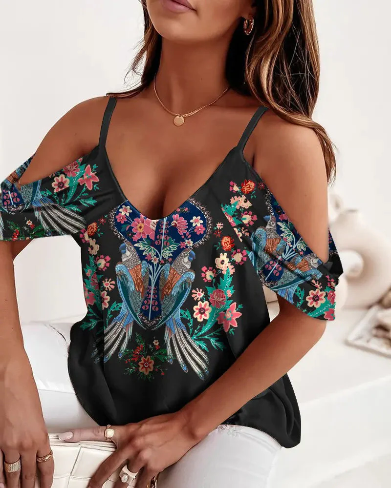 Deanwangkt - Tribal Floral Off-the-Shoulder Top - Deanwangkt