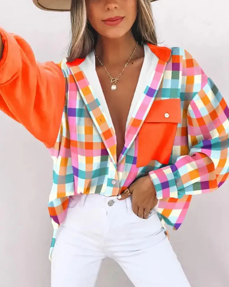 Deanwangkt - Color Block Plaid Button-Up Shirt - Deanwangkt