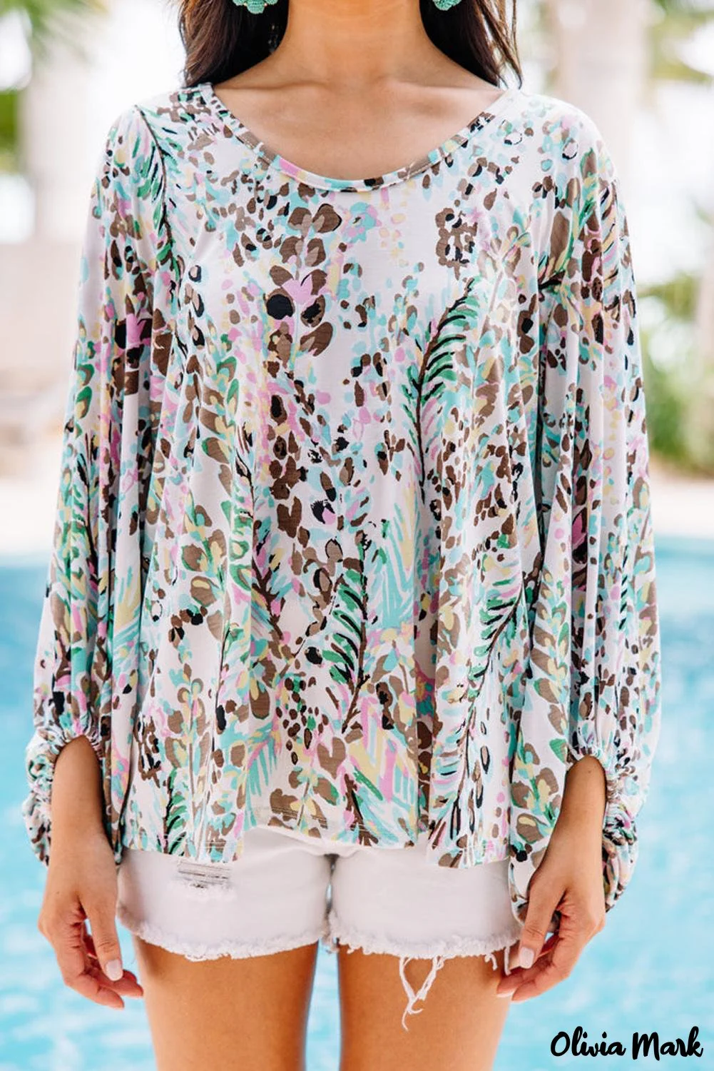 Deanwangkt - Green Floral Print Puff Sleeve Loose Blouse - Deanwangkt