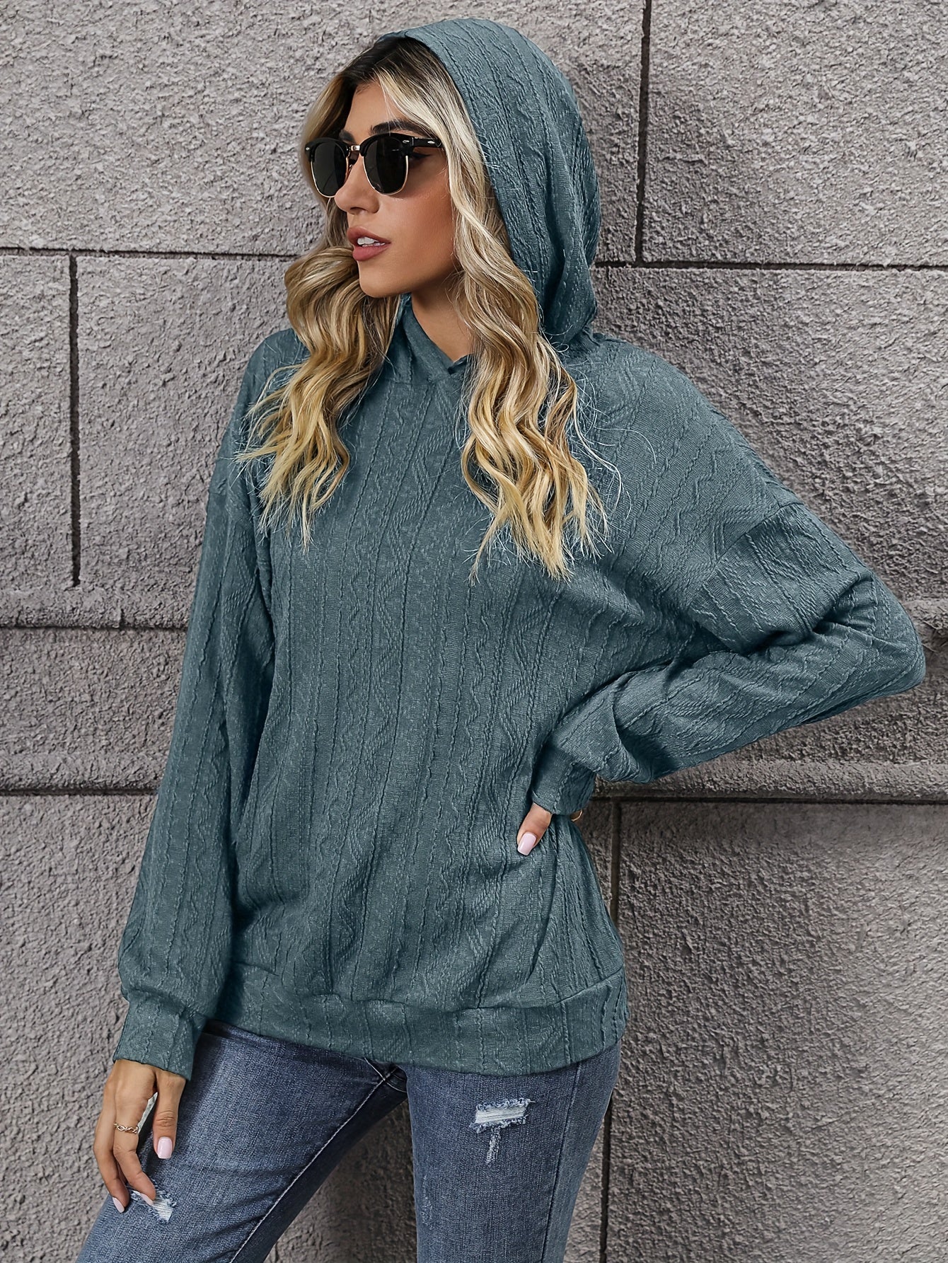 deanwangk Solid Drop Shoulder Hoodie, Casual Long Sleeve Hoodies Sweatshirt, Women's Clothing - Deanwangkt