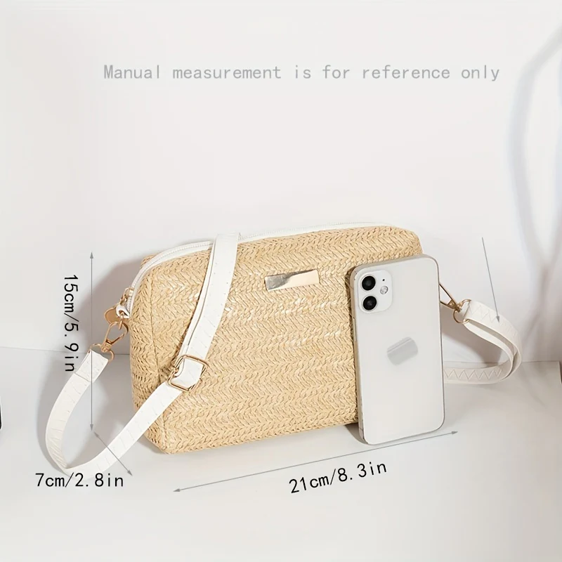 Woven Elegant Crossbody Bag, Zipper Holiday Vacation Beach Bag With Adjustable Strap - Deanwangkt