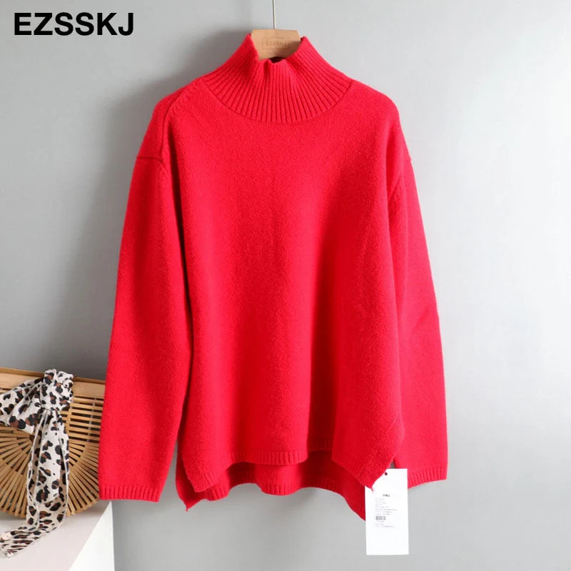 Christmas Gift Autumn Winter basic oversize thick Sweater pullovers Women Deanwangkt loose cashmere  turtleneck Sweater Pullover female Long Sleeve - Deanwangkt