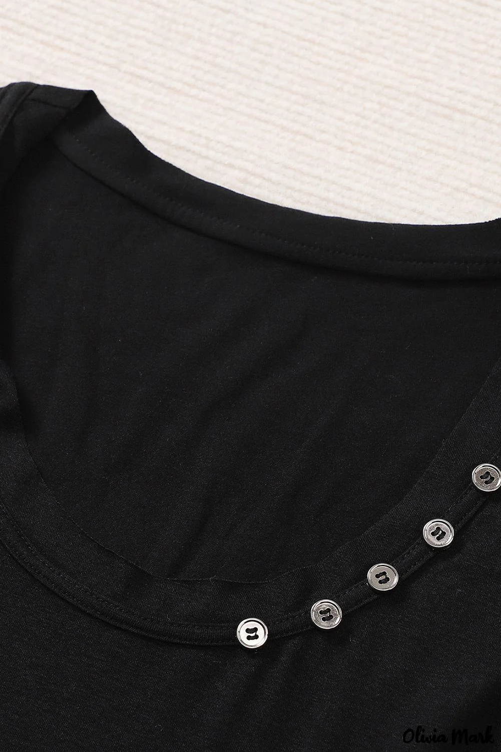 Deanwangkt - Black Babydoll Blouse with Long Sleeves and Solid Color Buttons - Deanwangkt