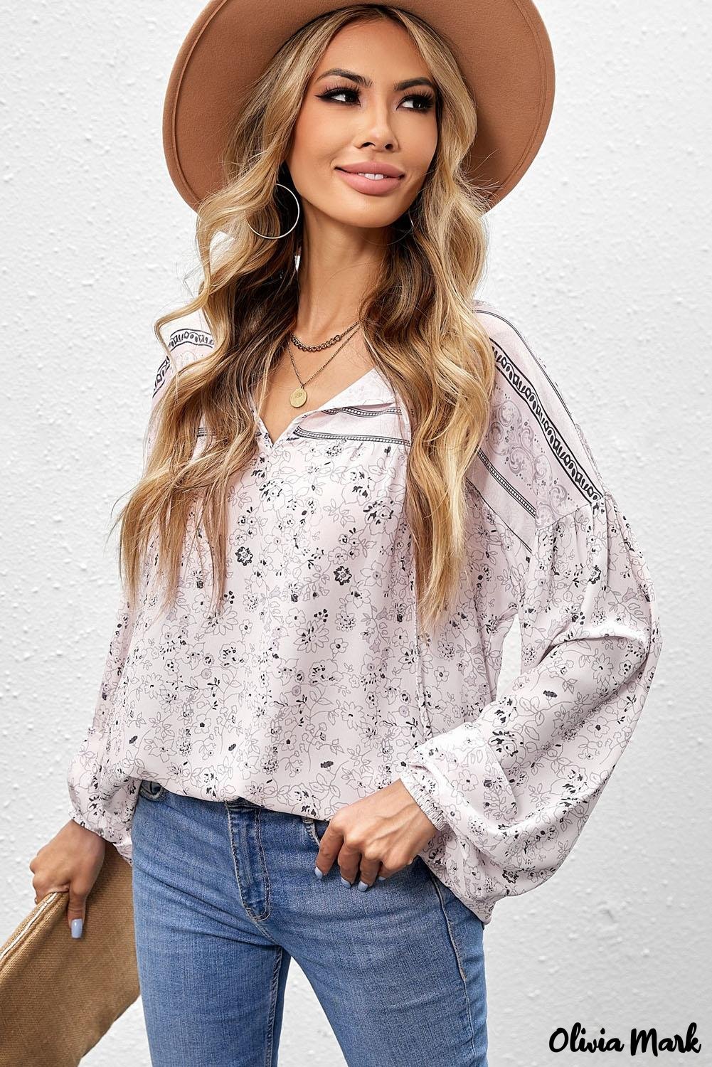 Deanwangkt - Loose puff sleeve shirt with drawstring and floral print - Deanwangkt