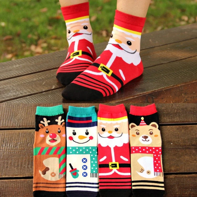 Christmas Gift 4 Pairs/Lot Casual Christmas Socks Cartoon Animal women Socks Cotton Happy funny Socks Korea cute socks Christmas Gift for women - Deanwangkt