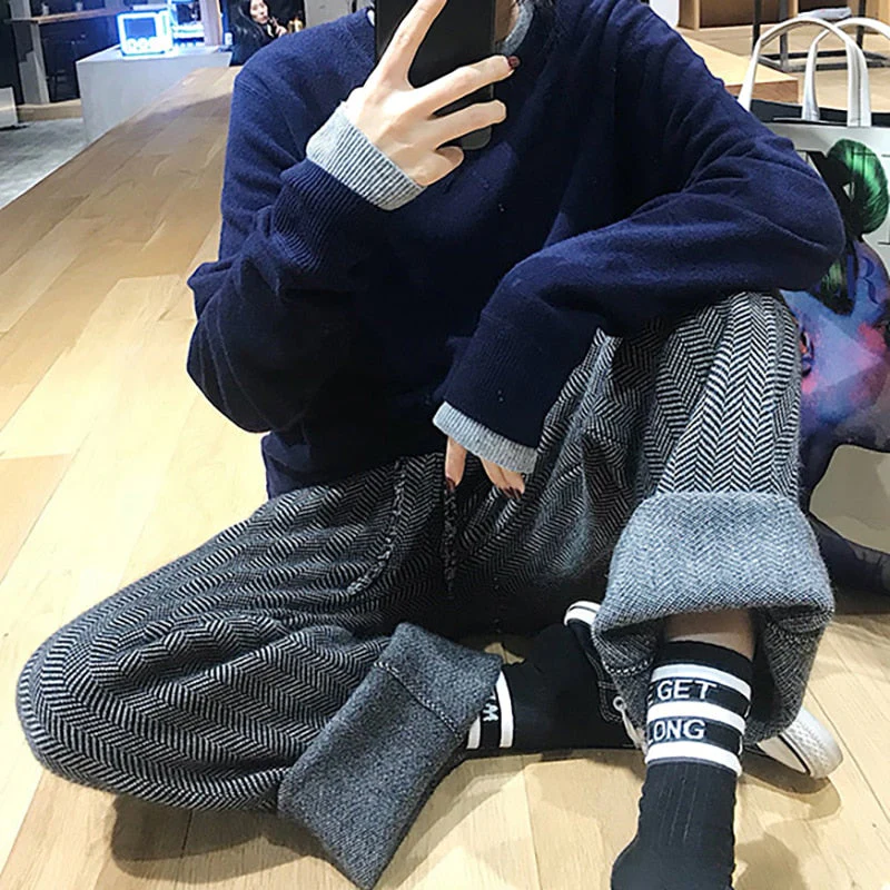 Christmas Gift Deanwangkt new wool pants women's autumn and winter straight pants wool cashmere pants wide leg pants high waist suspender casual pant - Deanwangkt