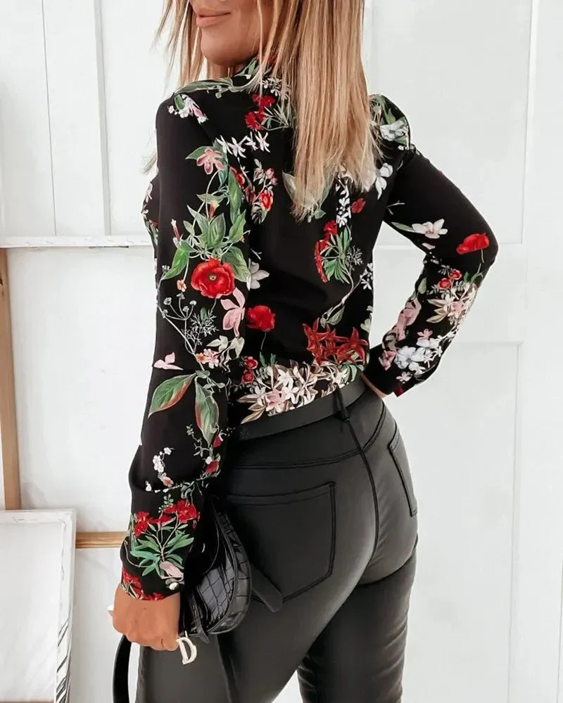 Deanwangkt - Floral Print Long Sleeve Button Up Top - Deanwangkt