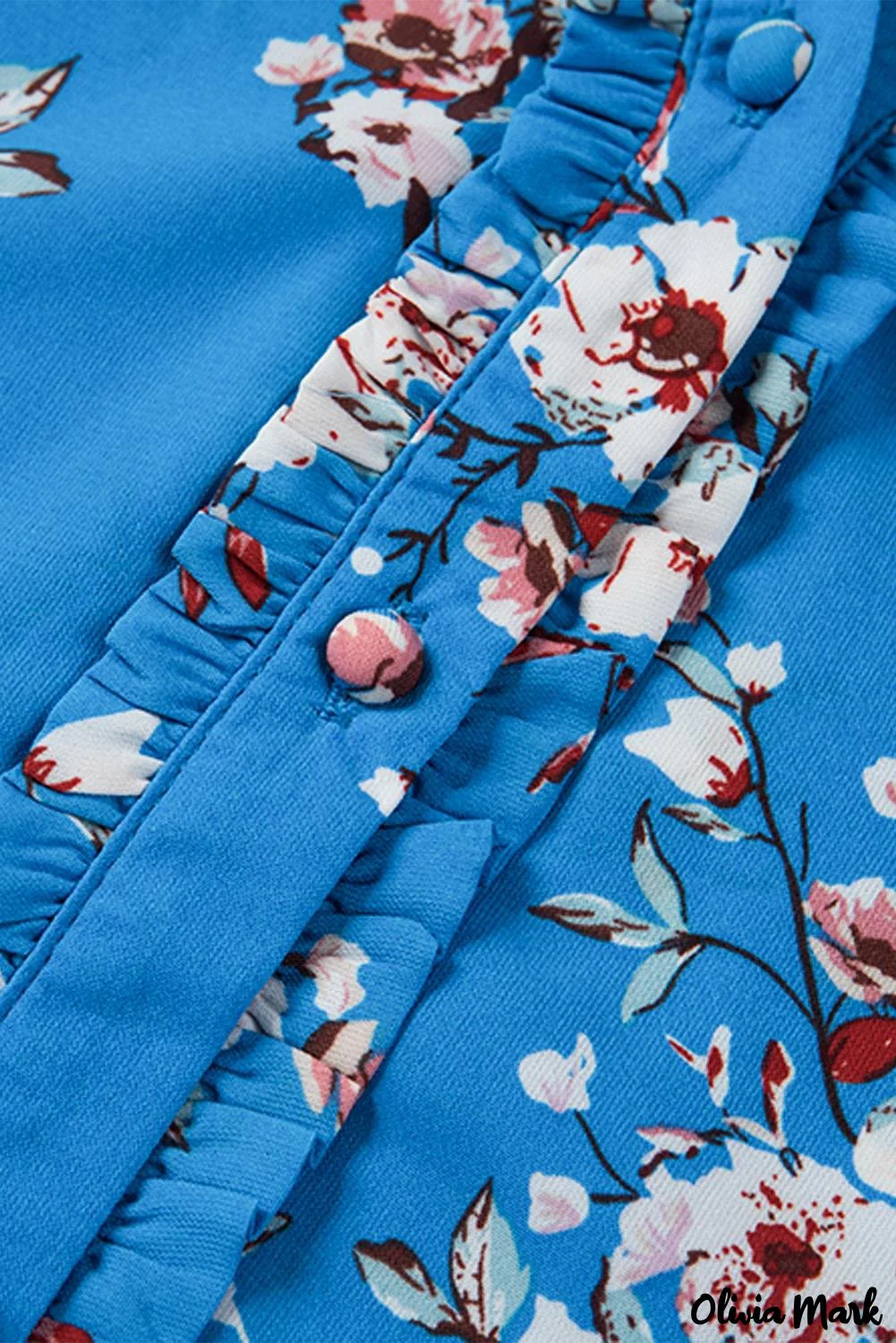 Deanwangkt - Blue Floral Print Button Up Puff Sleeve Blouse - Deanwangkt
