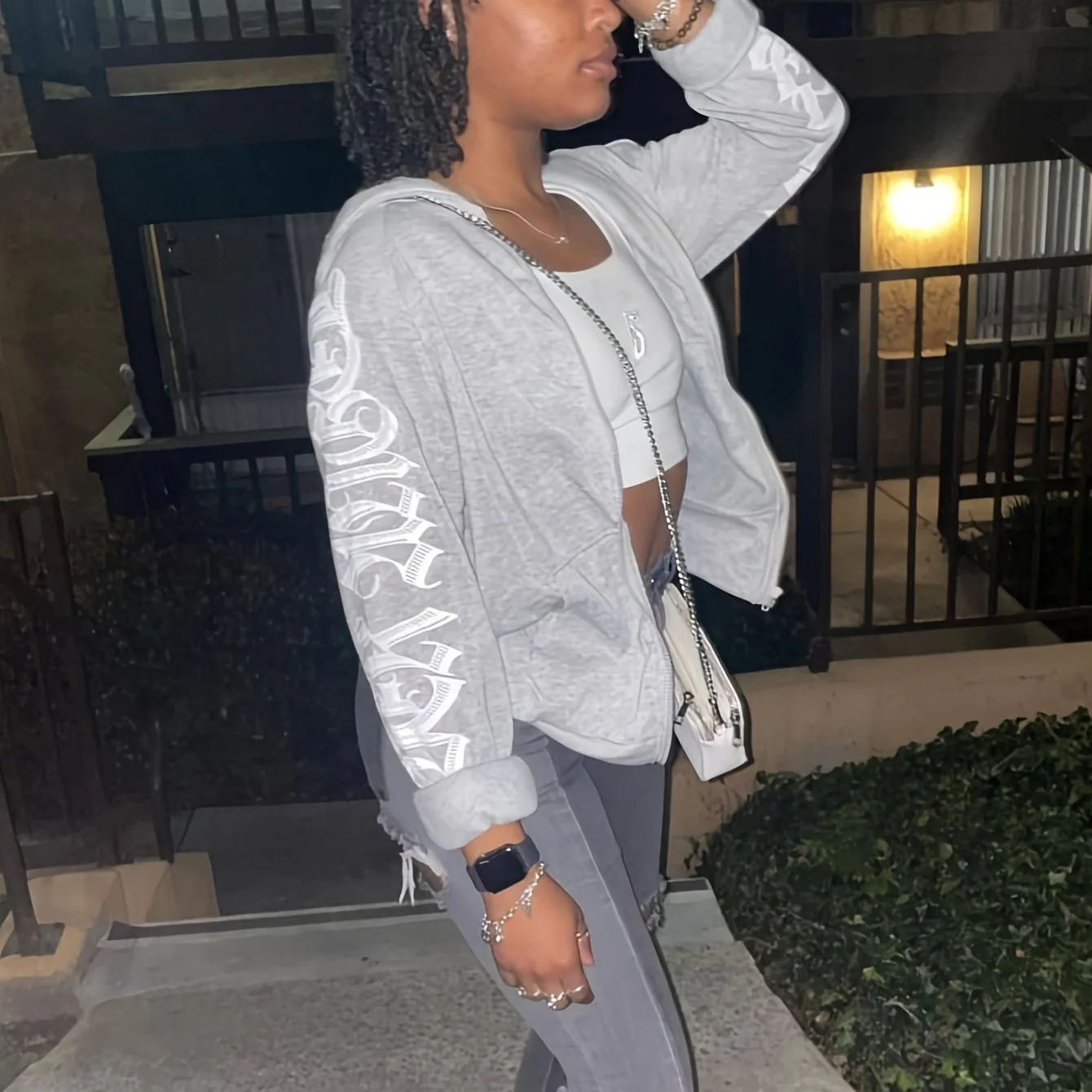 deanwangkt-1 Letter Print Hooded Jacket, Casual Zip Up Long Sleeve Kangaroo Pocket Outerwear, Women's Clothing - Deanwangkt