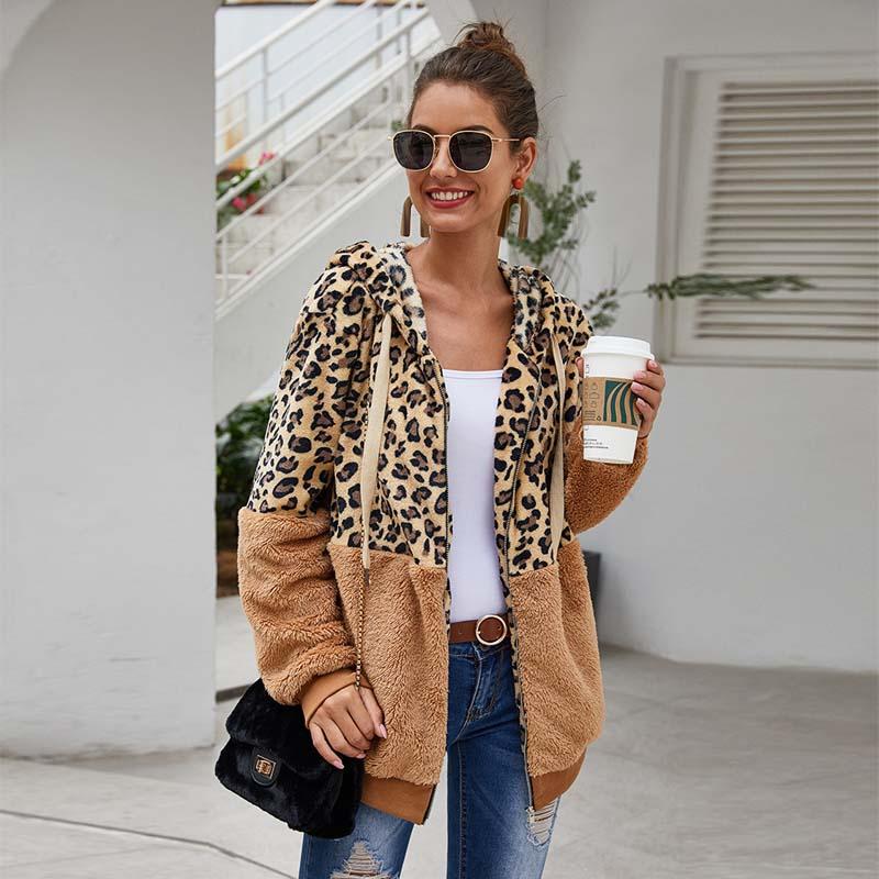 Christmas Gift Deanwangkt Autumn Faux Fur Coat Women Leopard Teddy Coat Ladies Plush Hooded Winter Coat Women Fluffy Fur Teddy Jacket Female - Deanwangkt