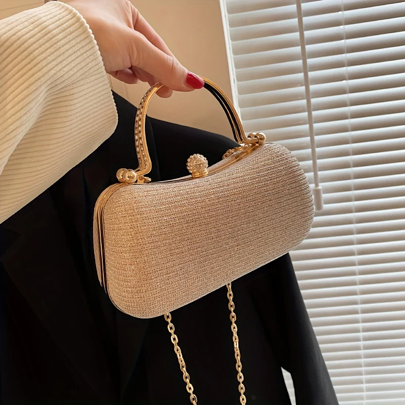 Glitter Box Evening Bag, Top Ring Clutch Prom Purse, Trendy Chain Handbags For Wedding Party - Deanwangkt