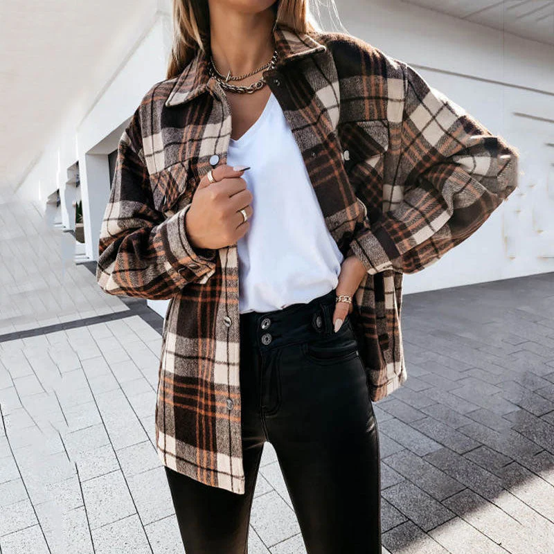Christmas Gift Autumn Jackets Coats Women Winter Plaid Jacket Female Overshirt Long Checkered Jacket Women Shirt Coat For Women Deanwangkt - Deanwangkt