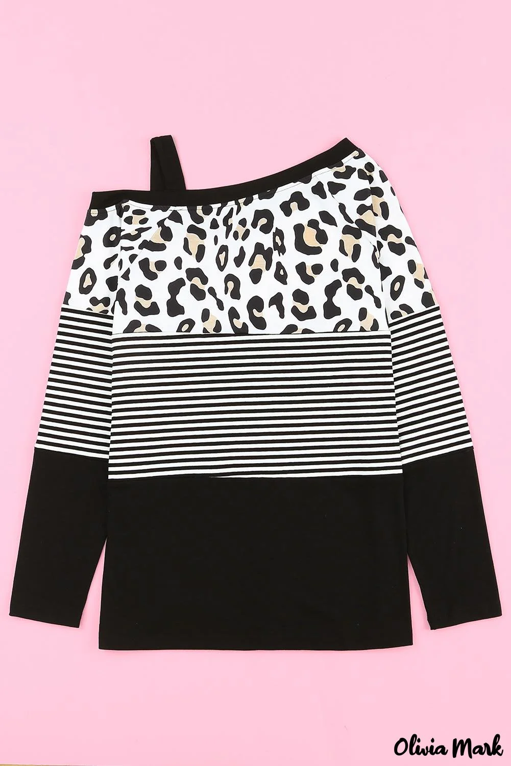 Deanwangkt - Black Leopard Stripe Stand Collar Long Sleeve Blouse - Deanwangkt