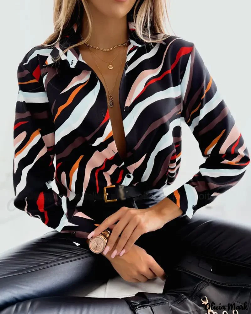 Deanwangkt - All-Over Print Long Sleeve Button-Up Shirt - Deanwangkt