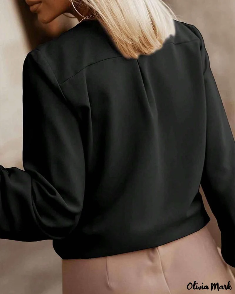 Deanwangkt - Womens O-Neck Long Sleeve Ruched Button Up Blouse - Deanwangkt