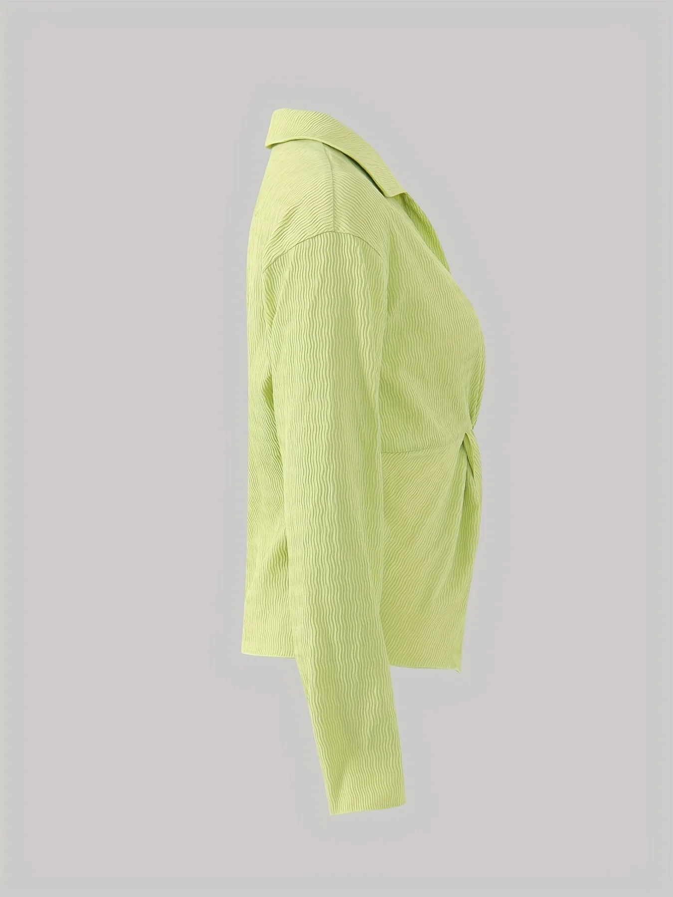 Textured Polo Collar Button Blouse, Casual Long Sleeve Blouse For Spring & Fall, Women's Clothing - Deanwangkt