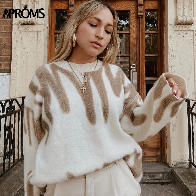 Christmas Gift Aproms Elegant Green Striped Print Oversized Pullovers Women Winter O-Neck Loose Long Sweaters Streetwear Warm Outerwear Deanwangkt - Deanwangkt