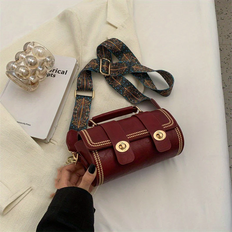 deanwangkt-1 Vintage Square Handbags, Ethnic Style Crossbody Bag, Women's Mini Flap Purse With Buckle Decor (19.0*8.99*10.01cm) - Deanwangkt