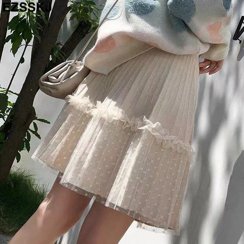 Christmas Gift Autumn winter short pleated skirt  for women mini sweater skirt short skirt a-line sun skirt new high-waist - Deanwangkt